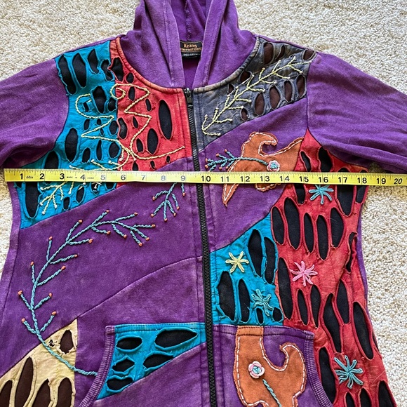 Rising International Women’s Purple Hoodie Size Medium Patchwork Boho Hippie - Picture 5 of 8